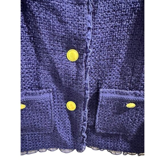 ✌️ 2/$40 ✌️ Joan Rivers Textured Blue Bouclé Jacket, Gold Buttons Size 12 - Picture 3 of 9